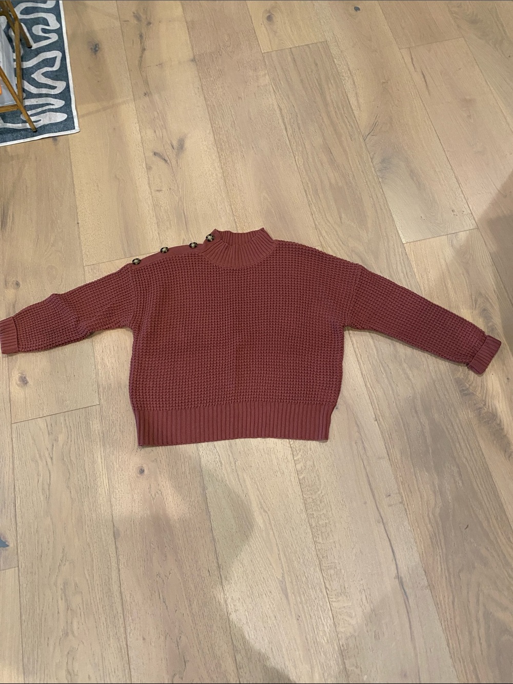 Button-Shoulder Cowl-Neck Sweater — Rust Bobeau